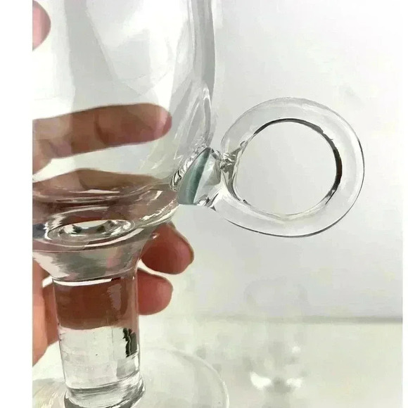 VTG Set of 4 Hand Blown Goblet Style Pedestal Cups Handle Clear Glass 7.5" Tall - Picture 5 of 14